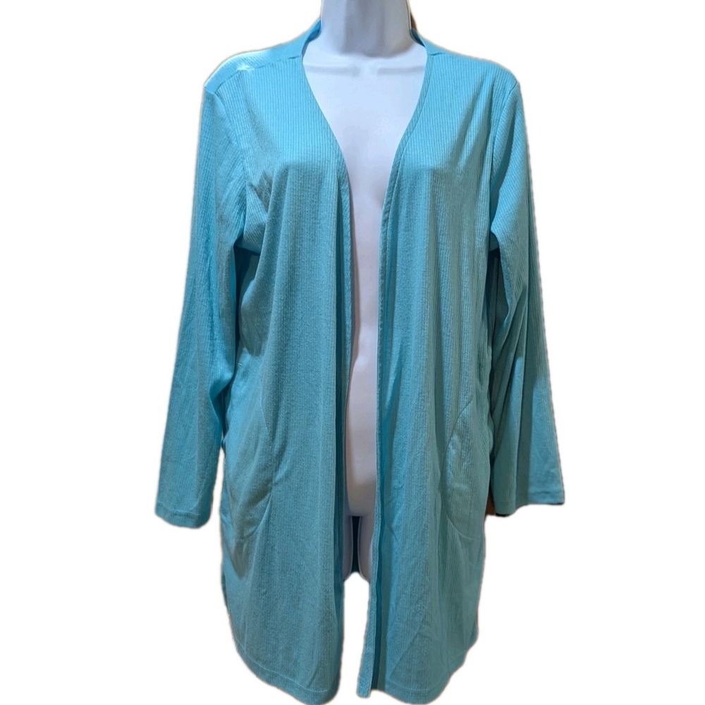 MUK LUKS Regular Ribbed & Cloud Knit Lounge Duster Teal‎ Size PM